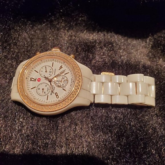 Michele White Ceramic Rose Gold Diamond watch. main image 6